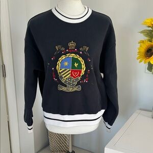 Cutest Navy Blue Yellow the Label Embroidered Crew Neck Sweatshirt